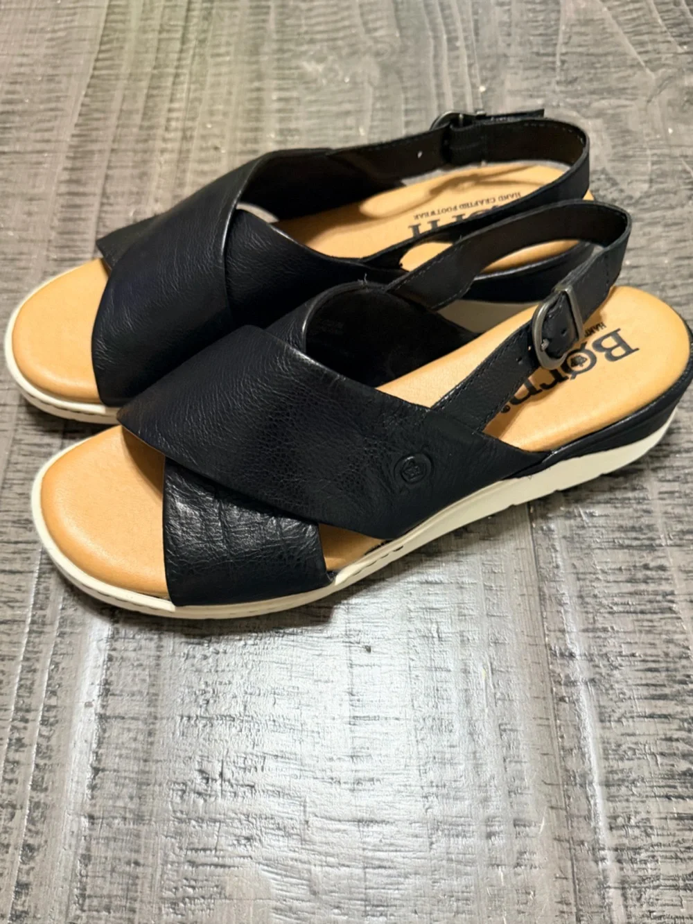 Born Black Leather Crisscross Slingback Sandals